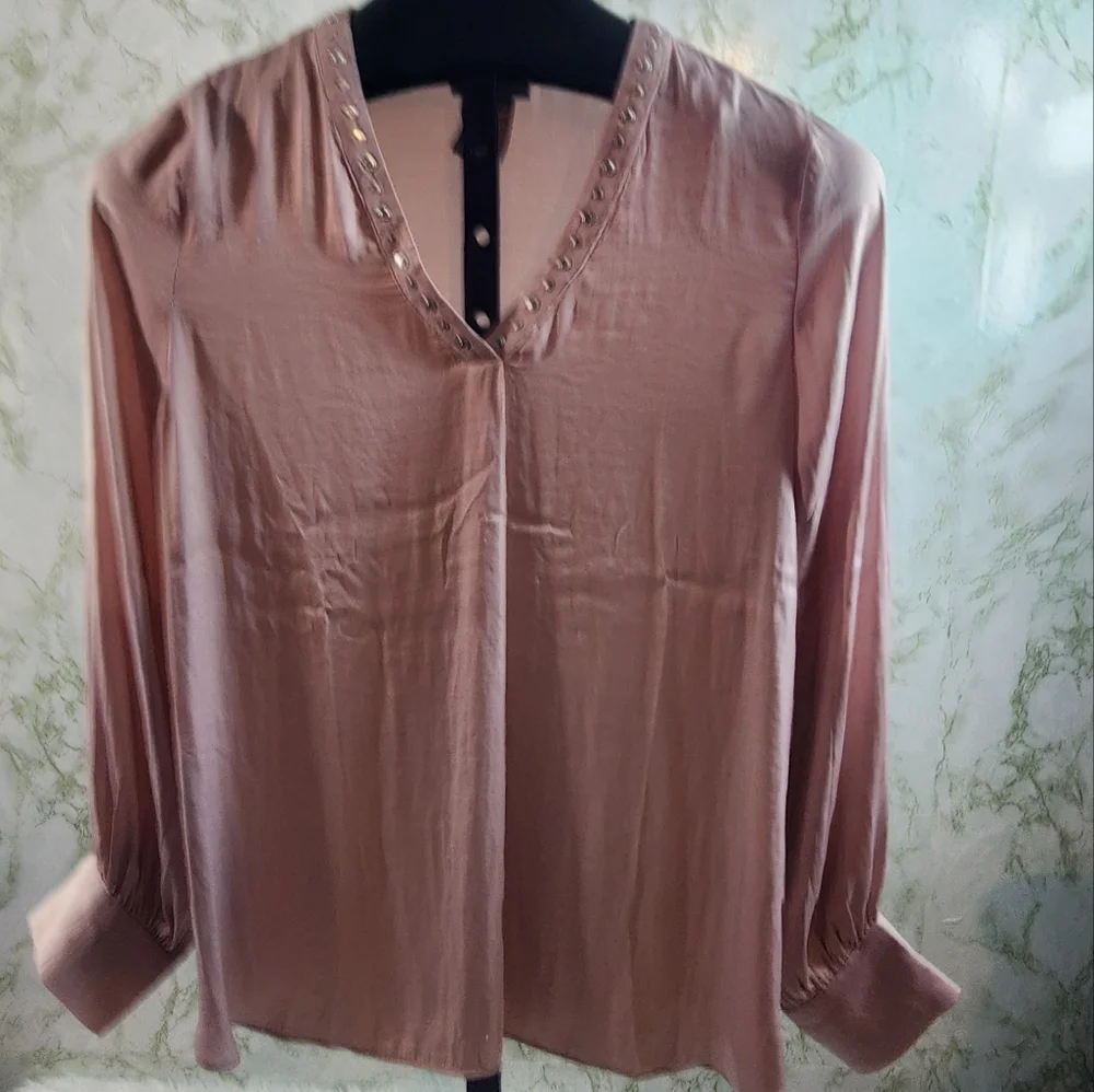 CARMEN MARC VALVO Beautiful Pink Vneck Blouse
